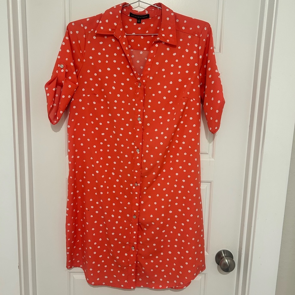 Adrienne Vittadini Orange and White Buttoned Dress